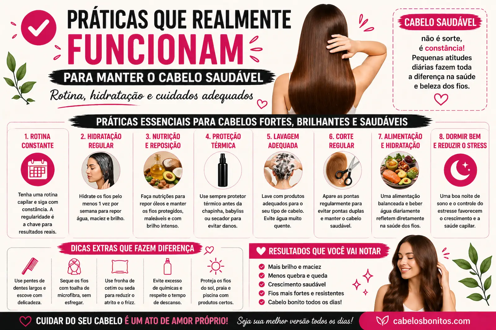 Práticas que realmente funcionam para manter o cabelo saudável como rotina, hidratação e cuidados adequados