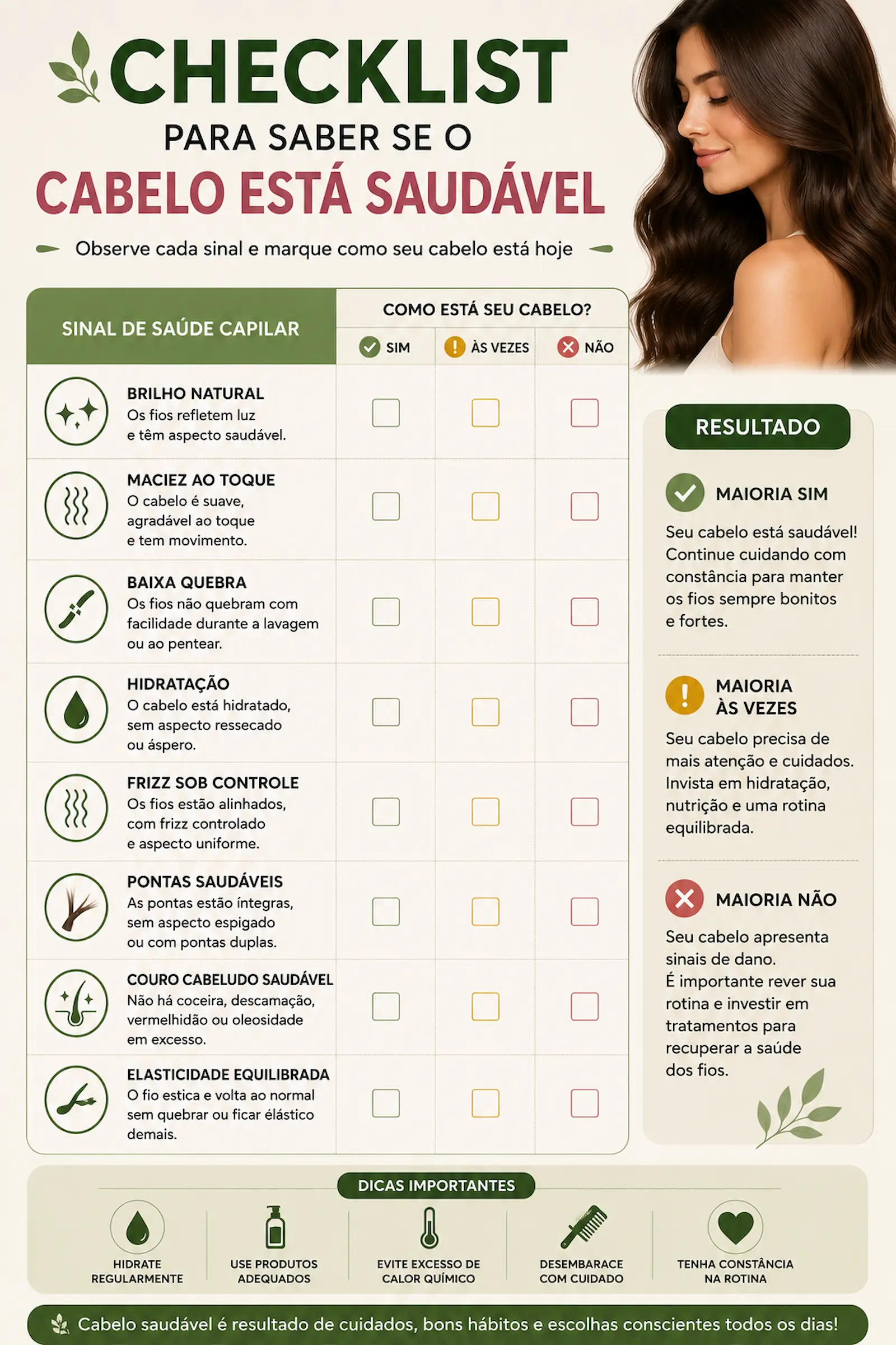 Checklist para saber se o cabelo está saudável
