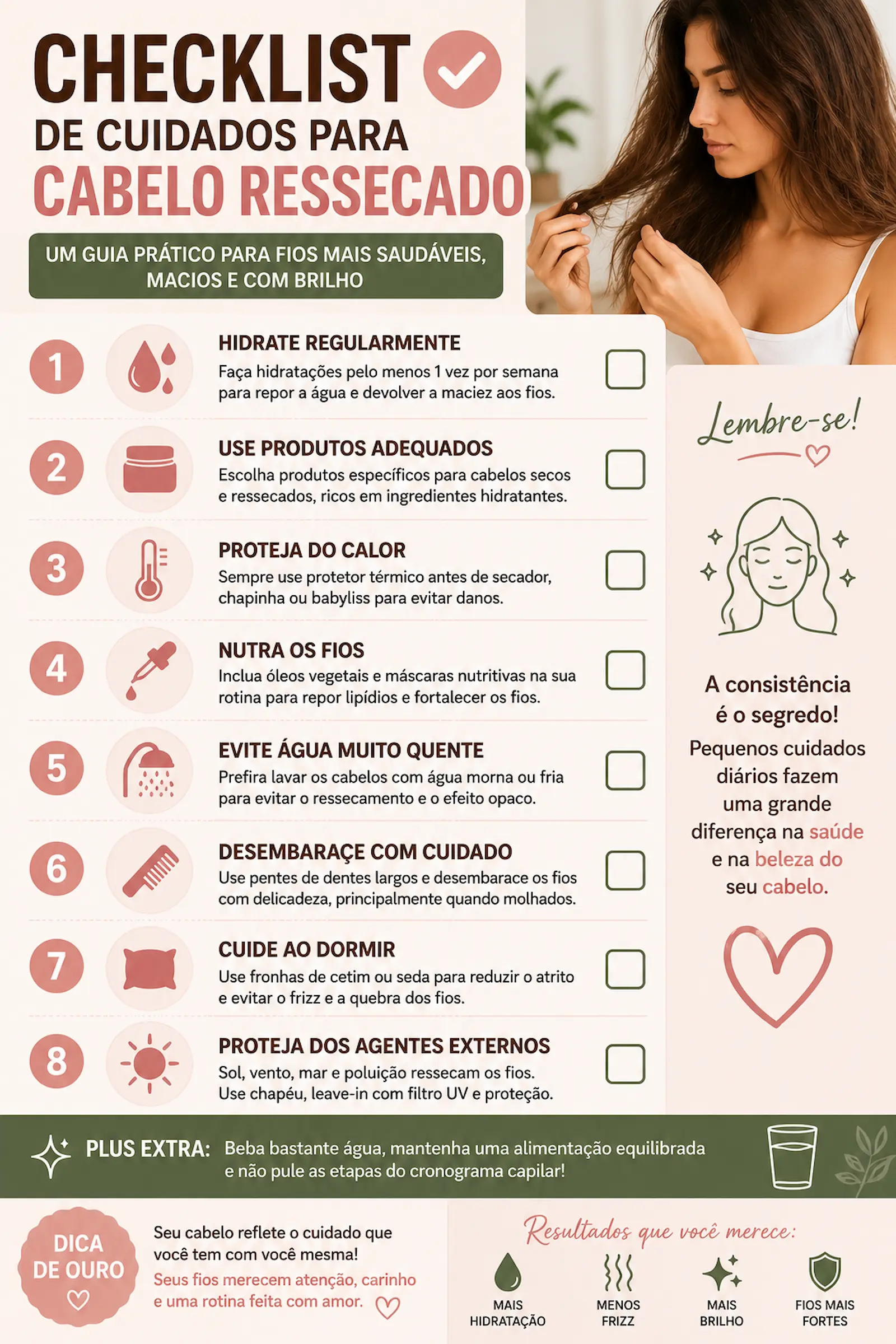 Checklist de cuidados para cabelo ressecado