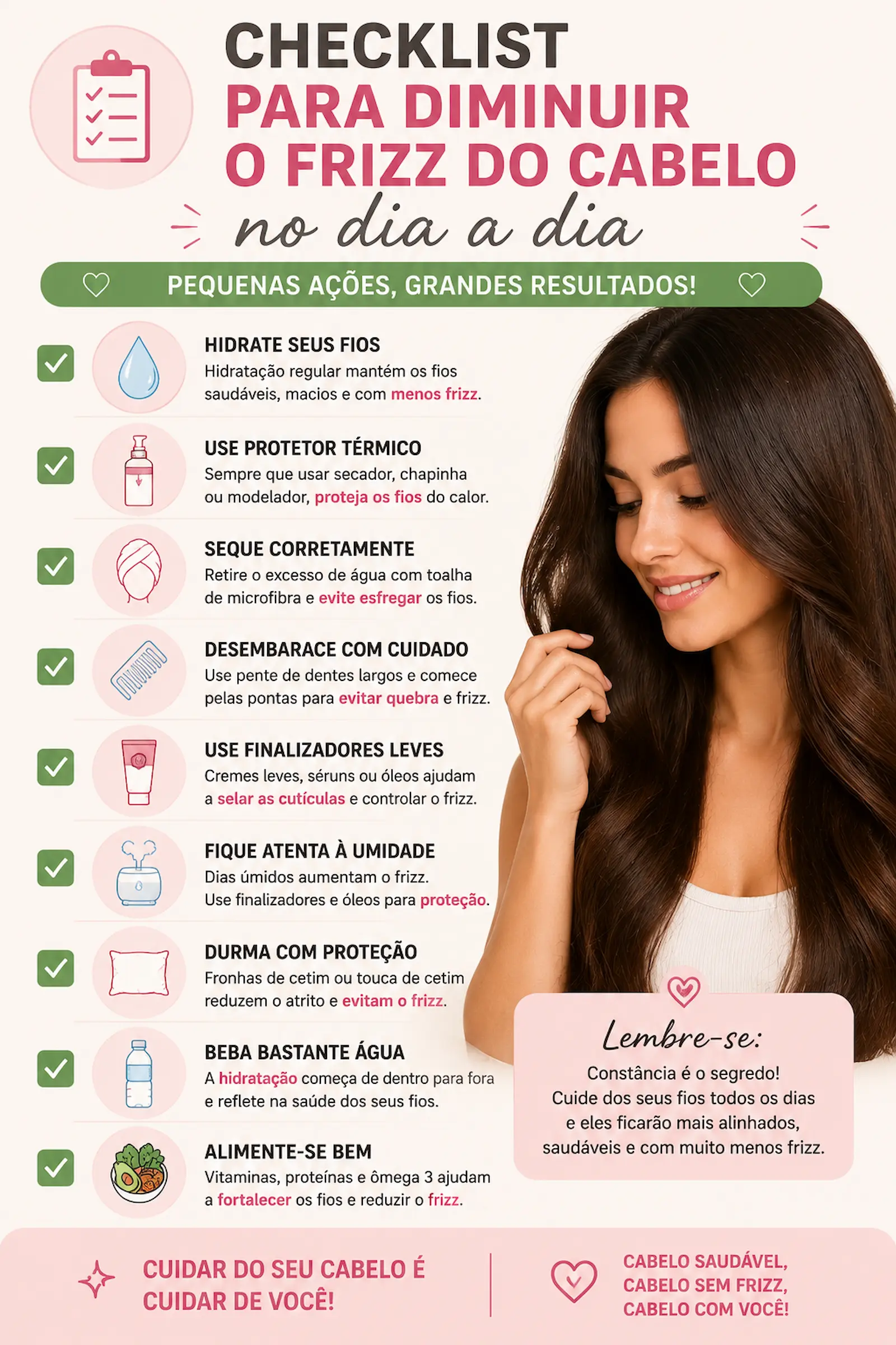 Checklist para diminuir o frizz do cabelo no dia a dia