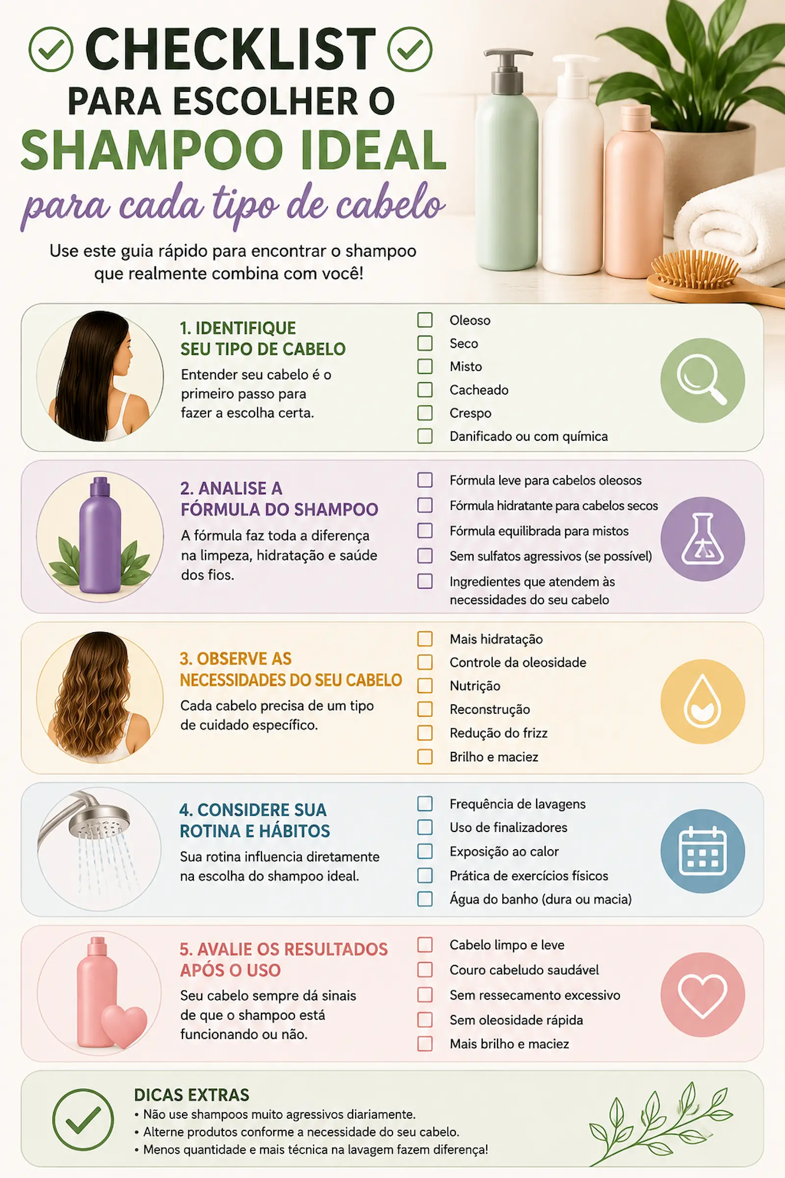 Checklist para escolher o shampoo ideal para cada tipo de cabelo
