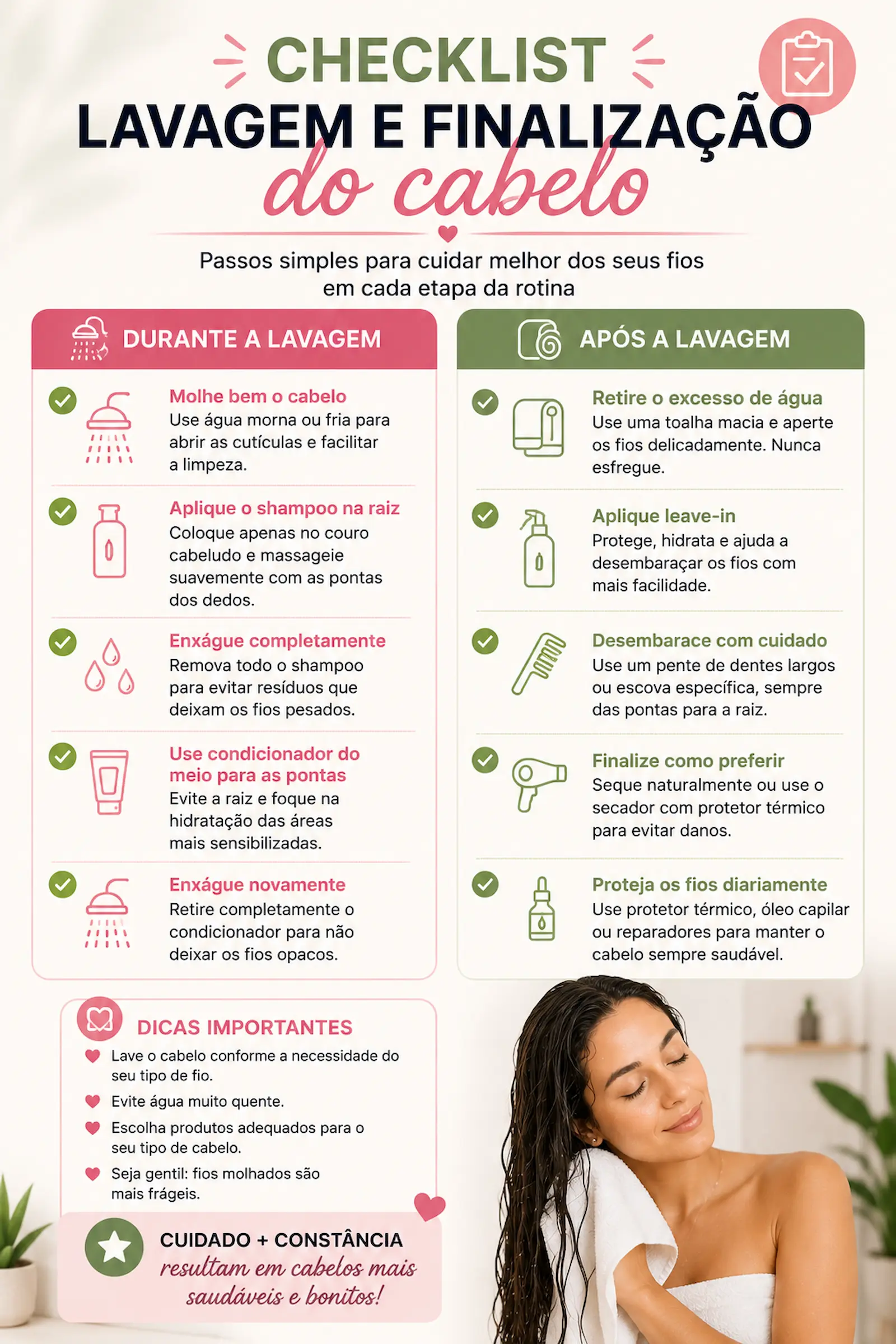 Checklist para lavar e finalizar o cabelo corretamente