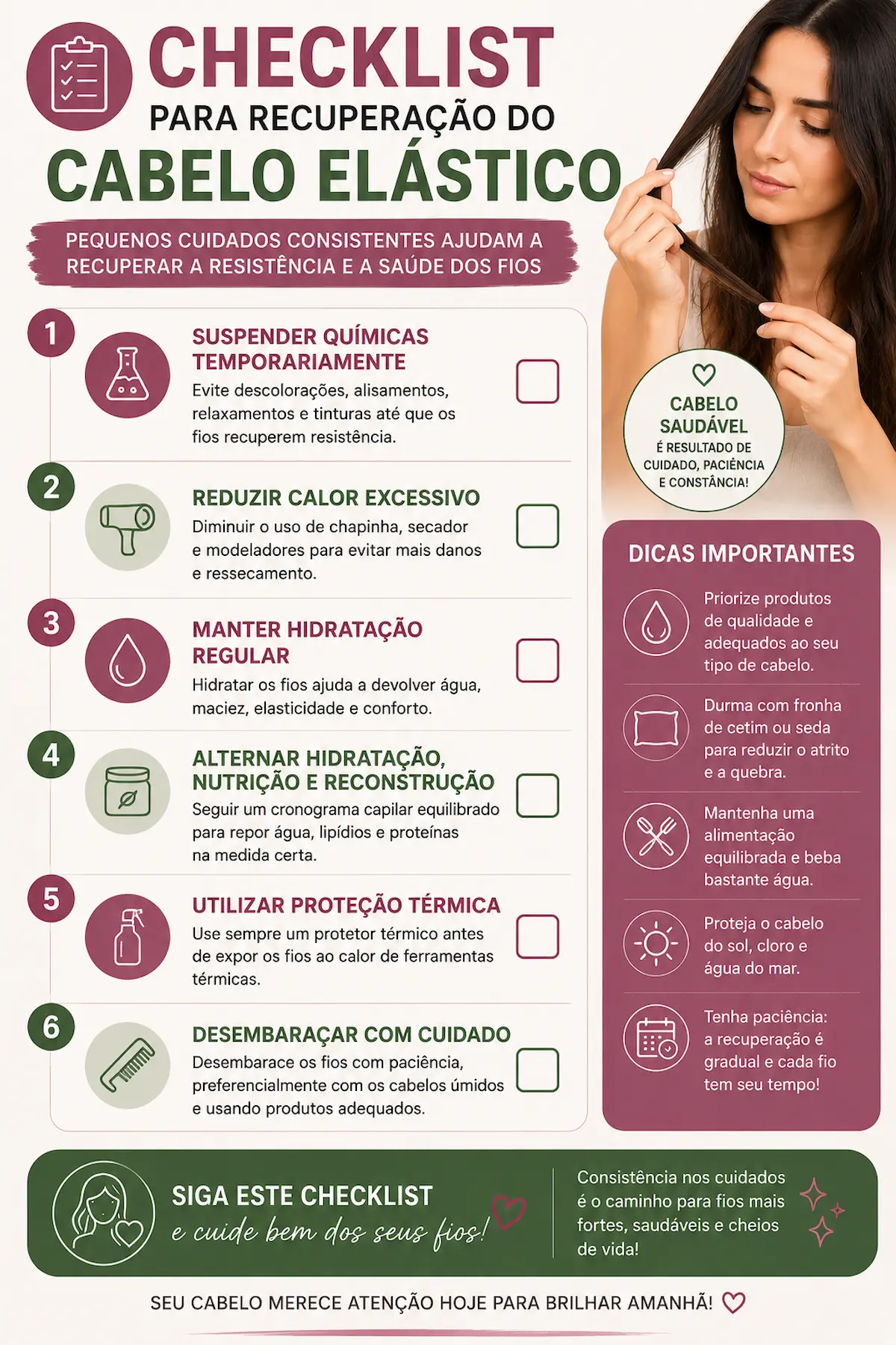Checklist para recuperação do cabelo elástico