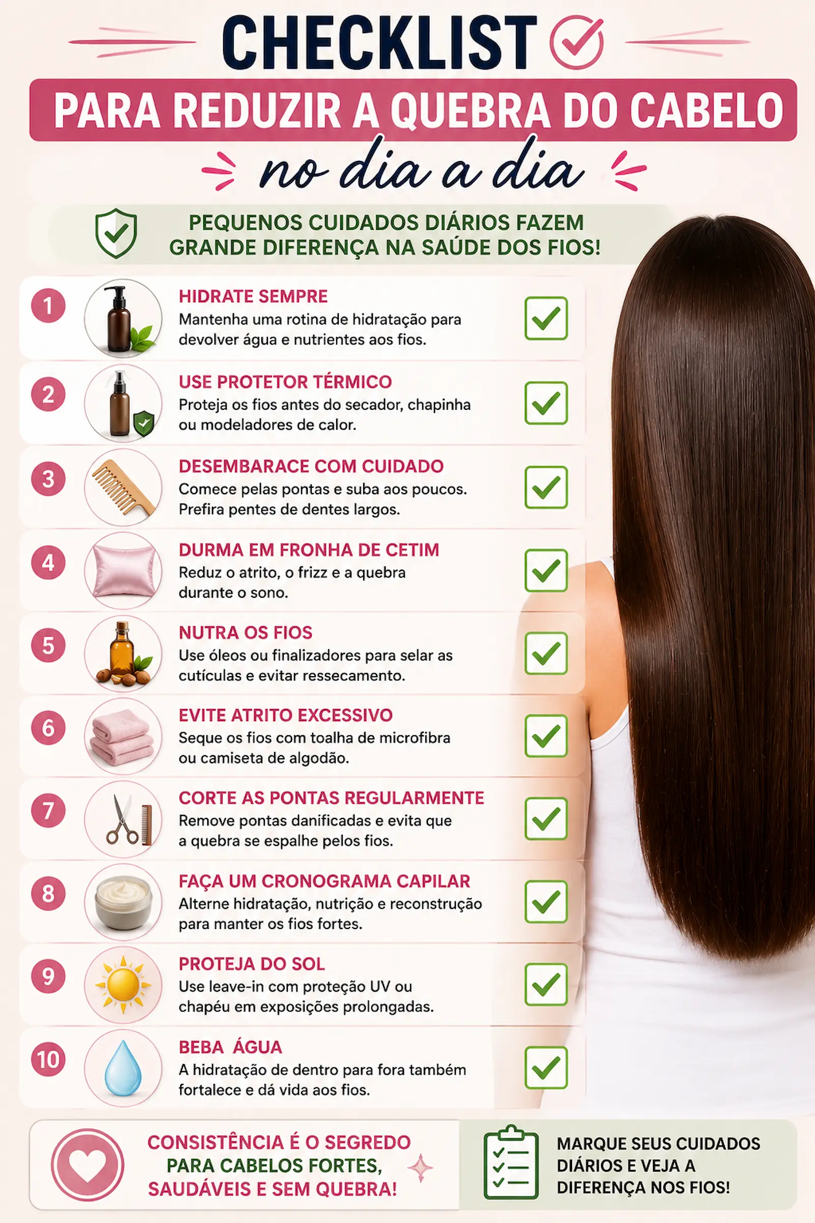 Checklist para reduzir a quebra do cabelo no dia a dia