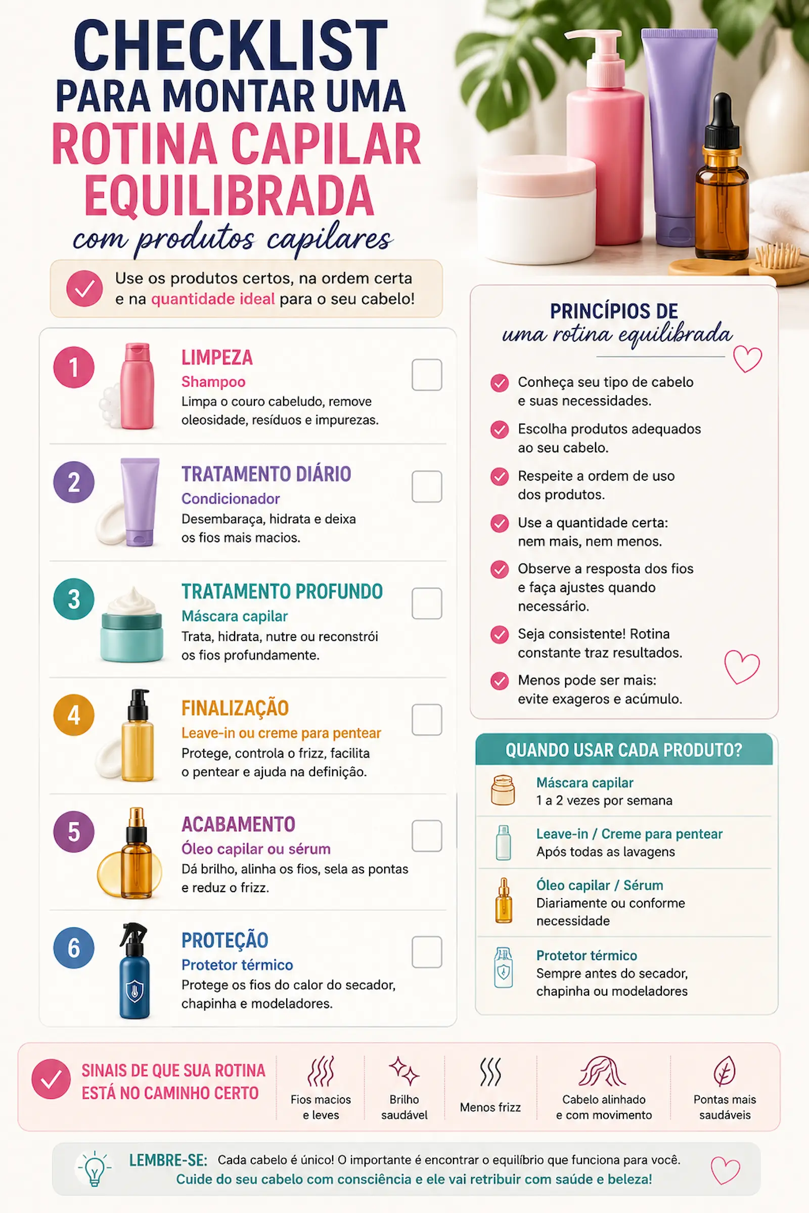 Checklist para montar uma rotina capilar equilibrada com produtos capilares