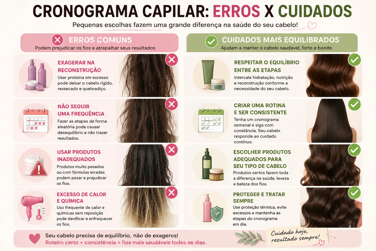 Erros comuns no cronograma capilar e cuidados corretos para o cabelo