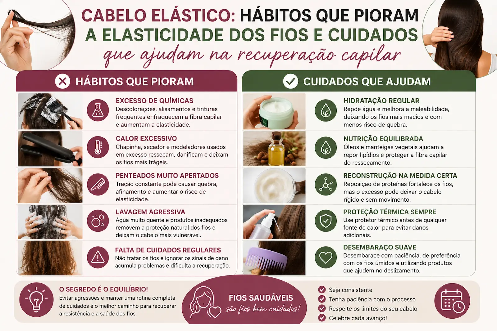 Hábitos que pioram a elasticidade dos fios e cuidados que ajudam na recuperação capilar