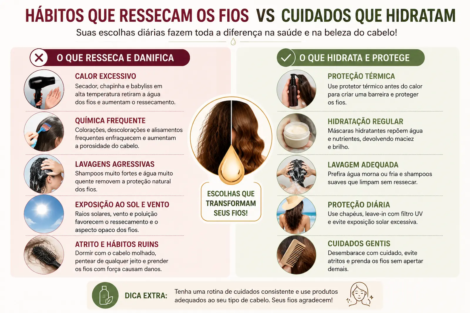 Hábitos que ressecam os fios e cuidados que ajudam na hidratação capilar