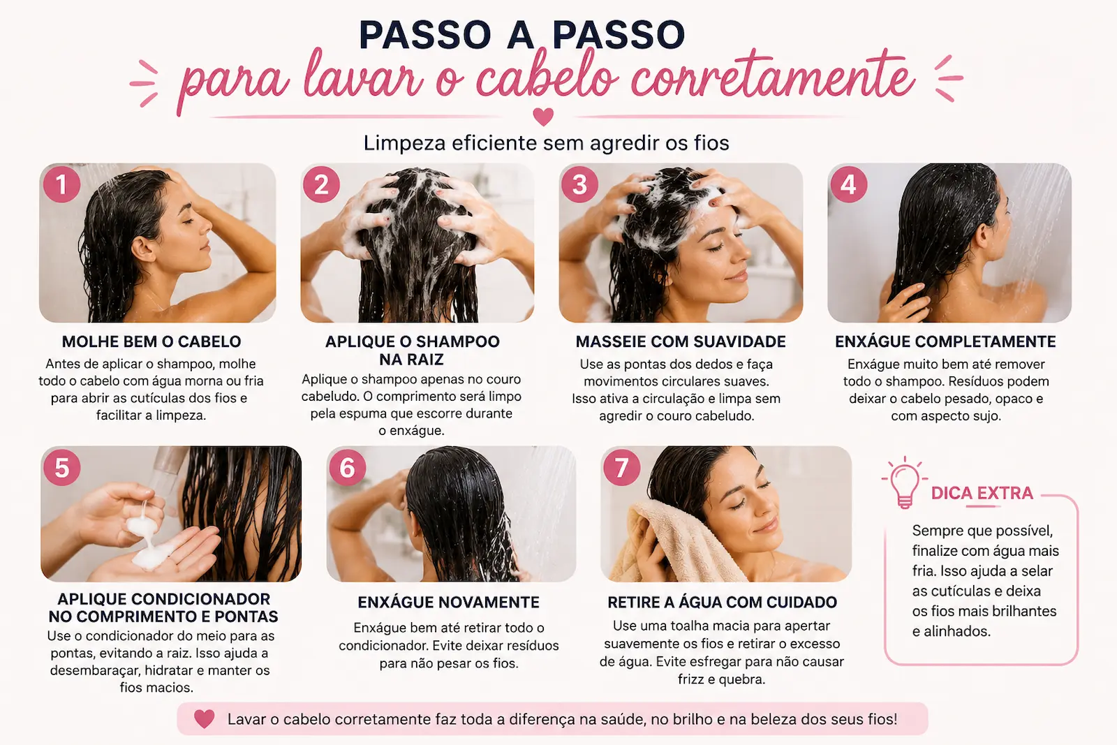 Passo a passo para lavar o cabelo corretamente sem agredir os fios