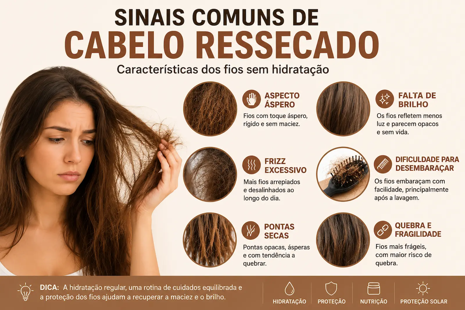 Sinais comuns de cabelo ressecado e fios sem hidratação