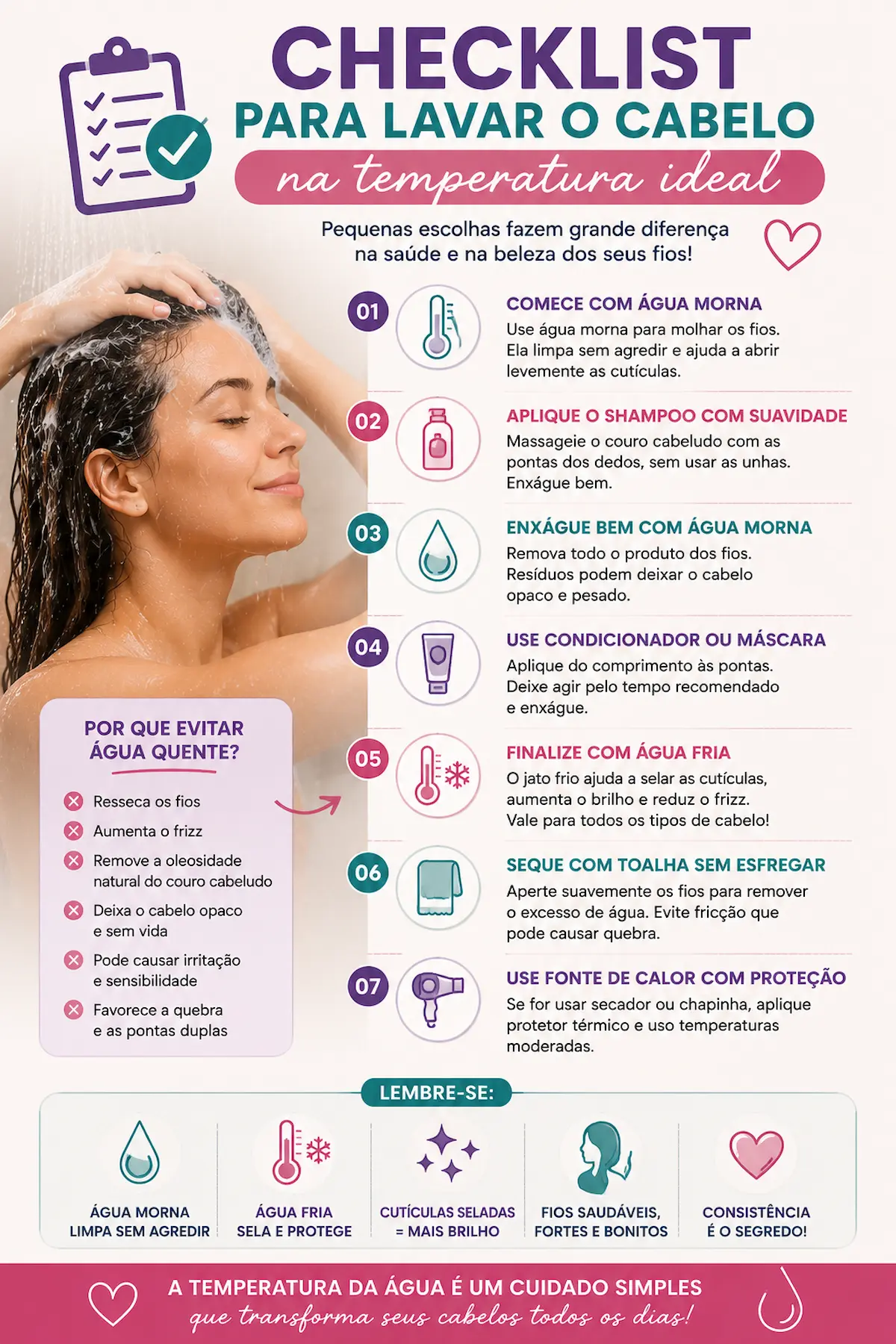 Checklist para lavar o cabelo na temperatura ideal