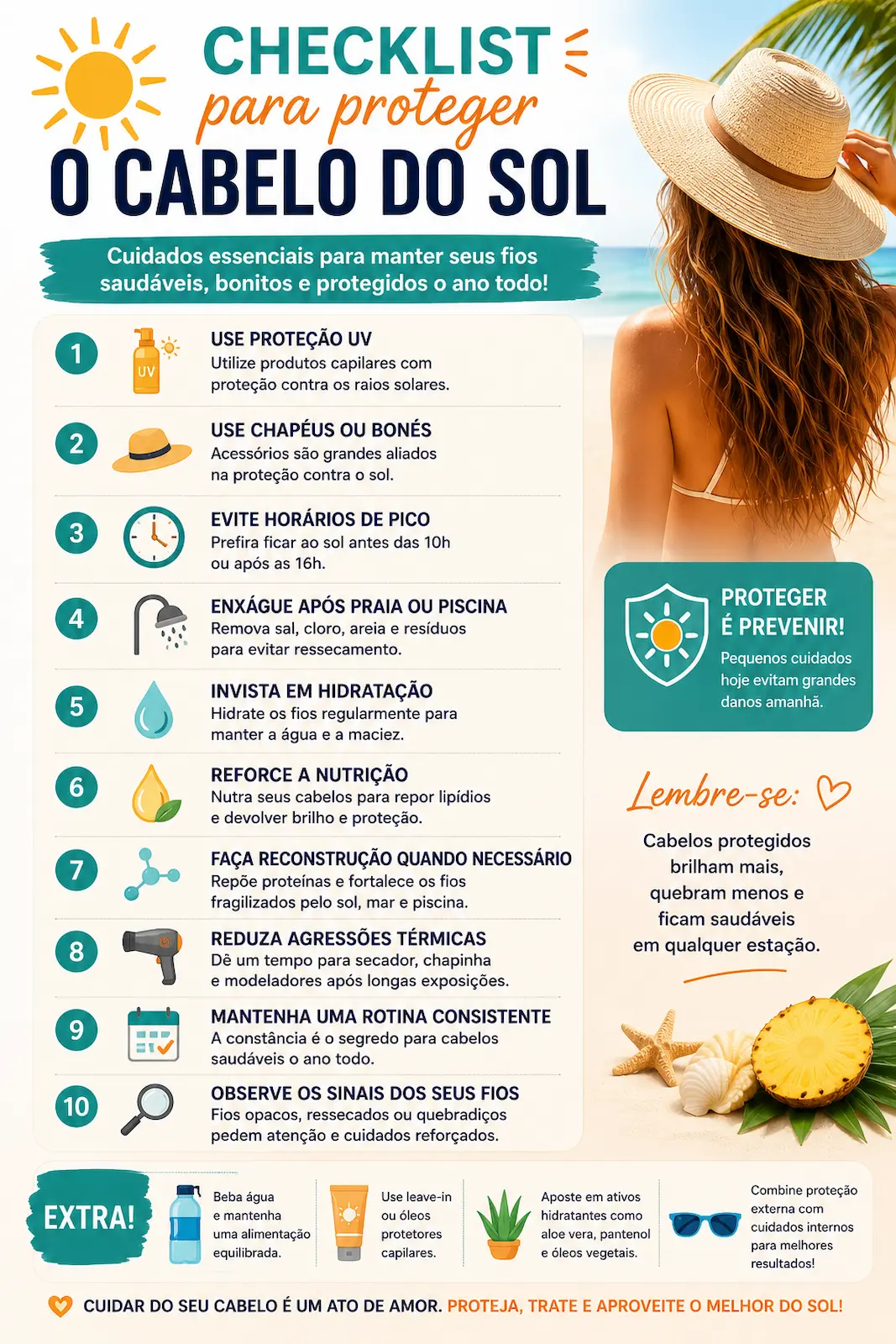 Checklist para proteger o cabelo do sol