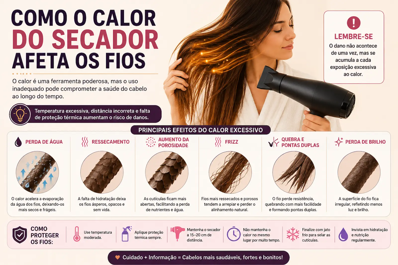 Como o calor do secador afeta os fios