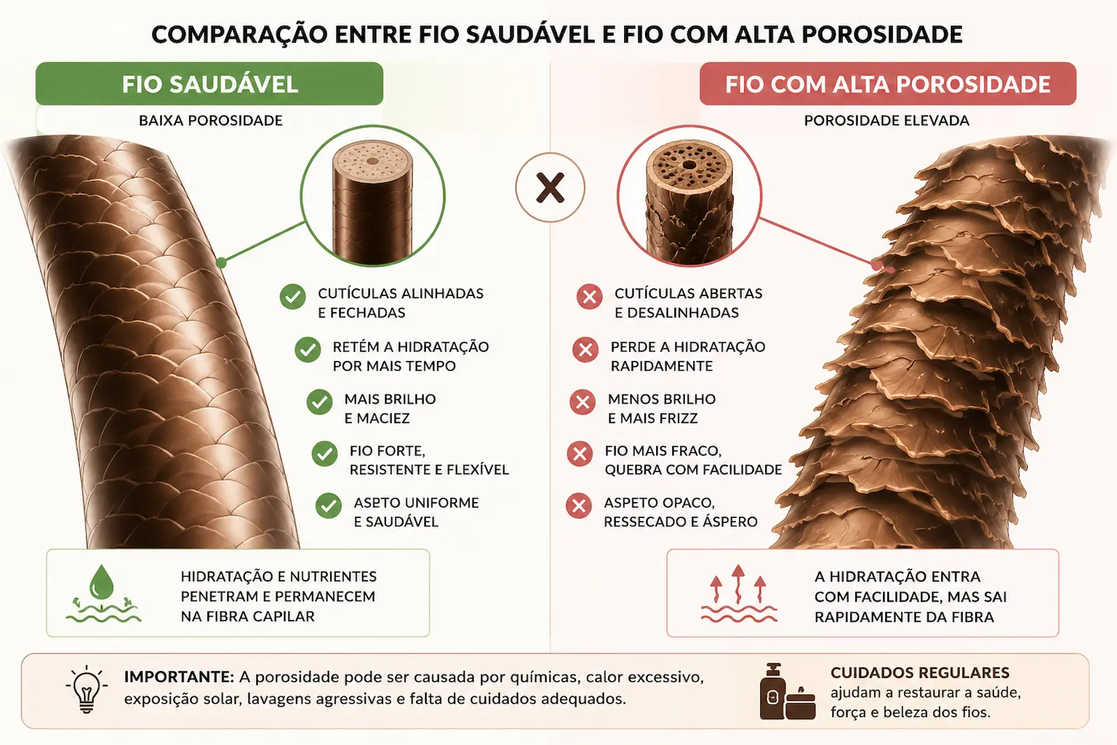 Comparação entre fio saudável e fio com alta porosidade