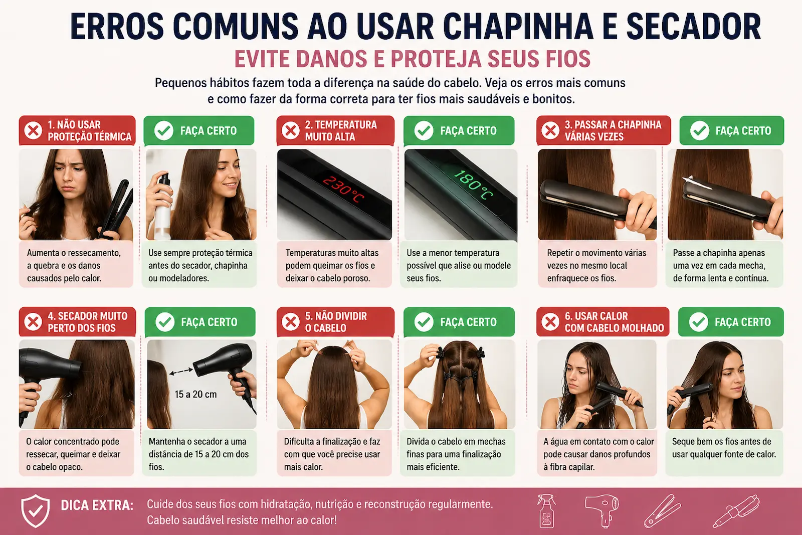 Erros comuns ao usar chapinha e secador