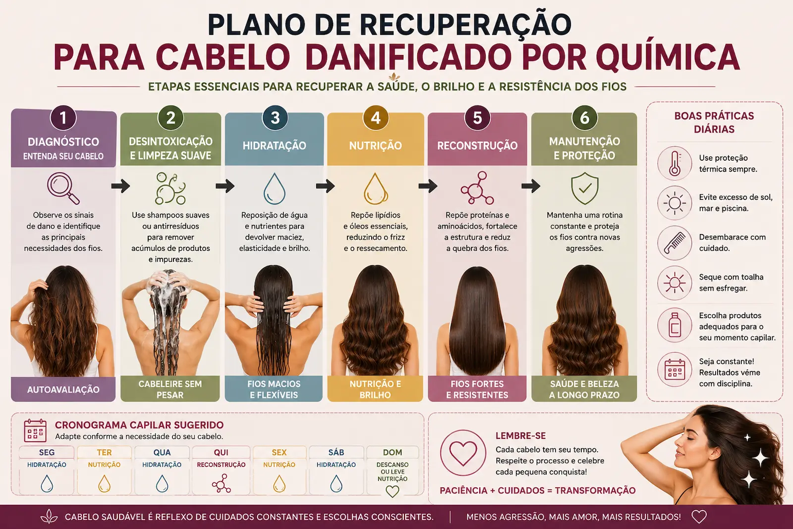 Plano de recuperação para cabelo danificado por química