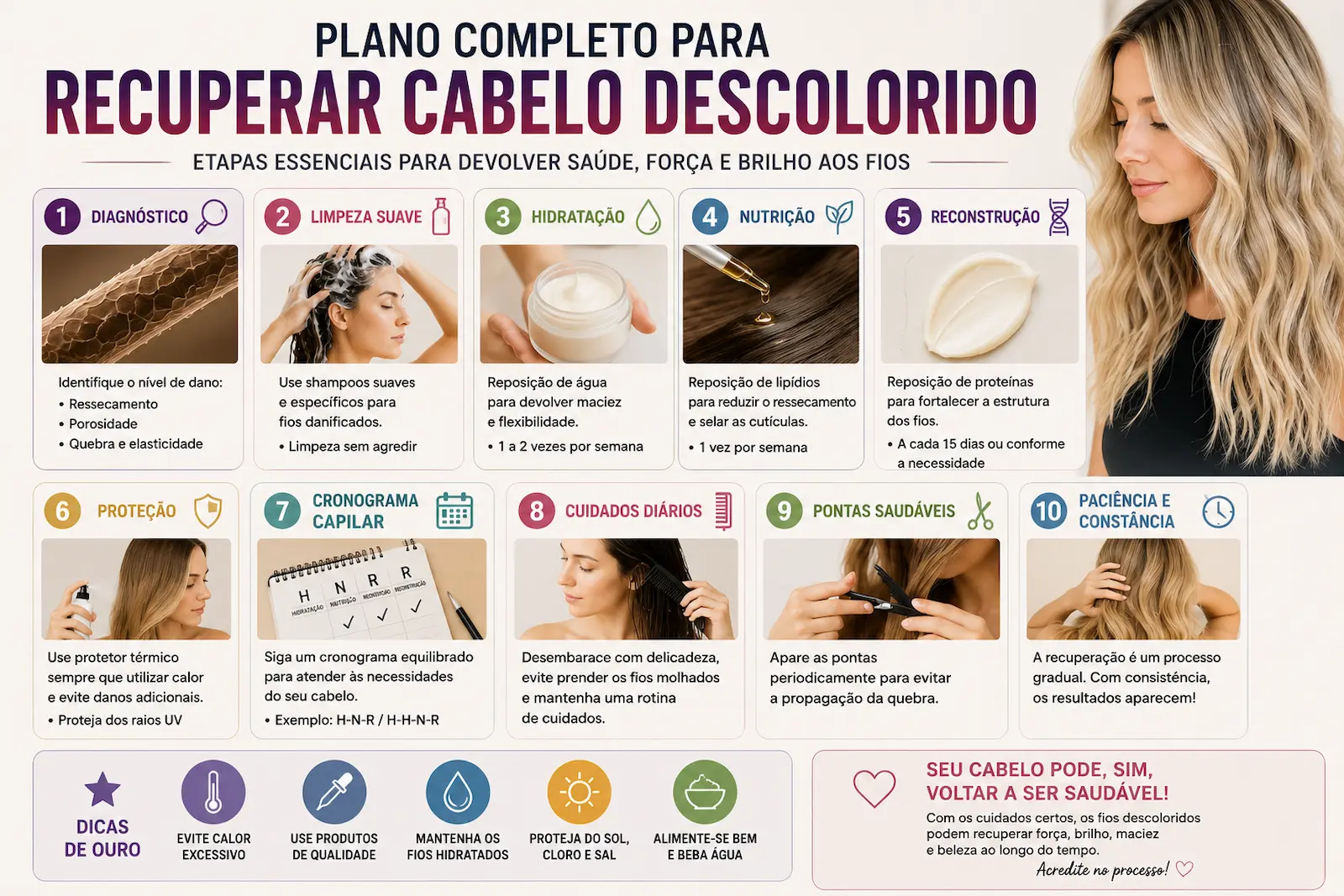 Plano para recuperar cabelo descolorido