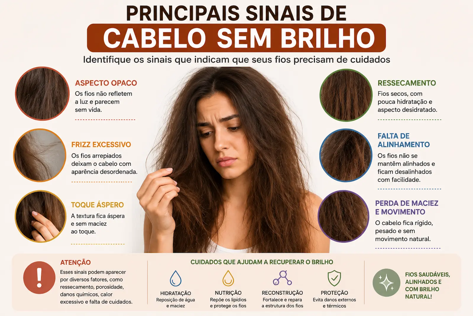 Principais sinais de cabelo sem brilho