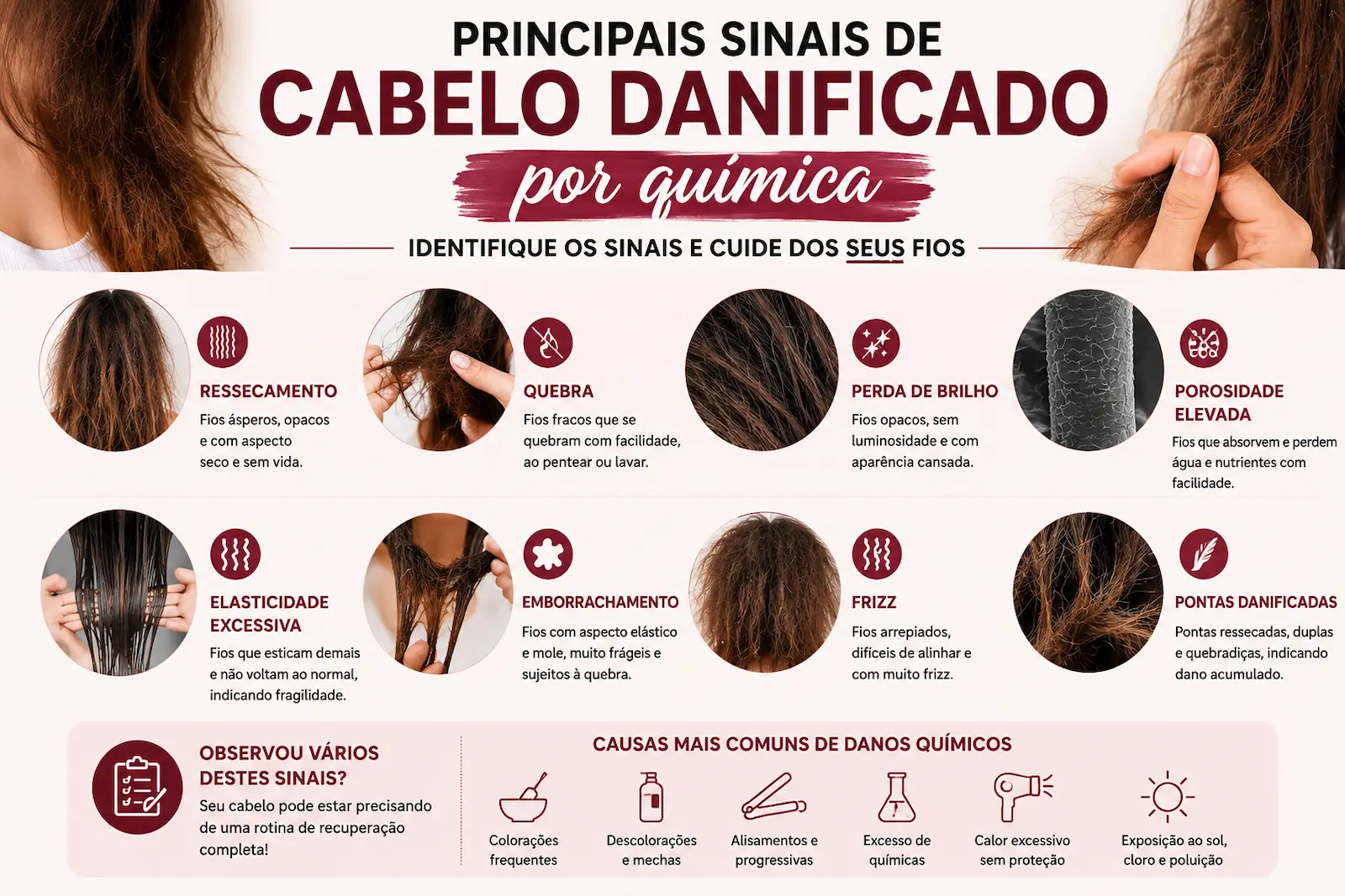 Principais sinais de cabelo danificado por química