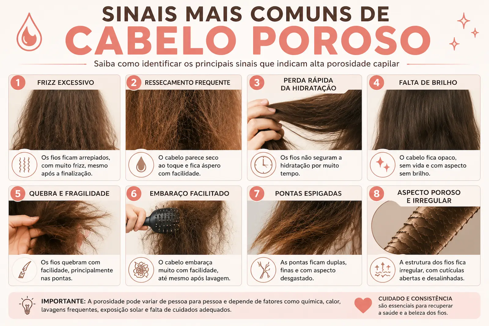 Sinais mais comuns de cabelo poroso
