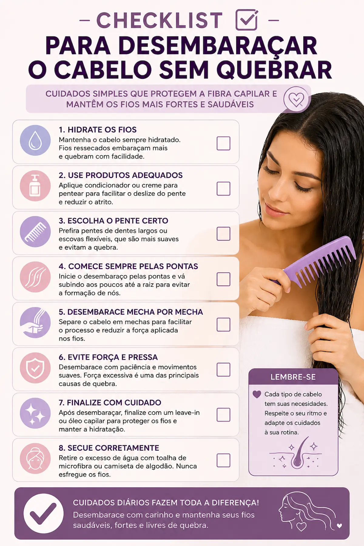 Checklist para desembaraçar o cabelo sem quebrar