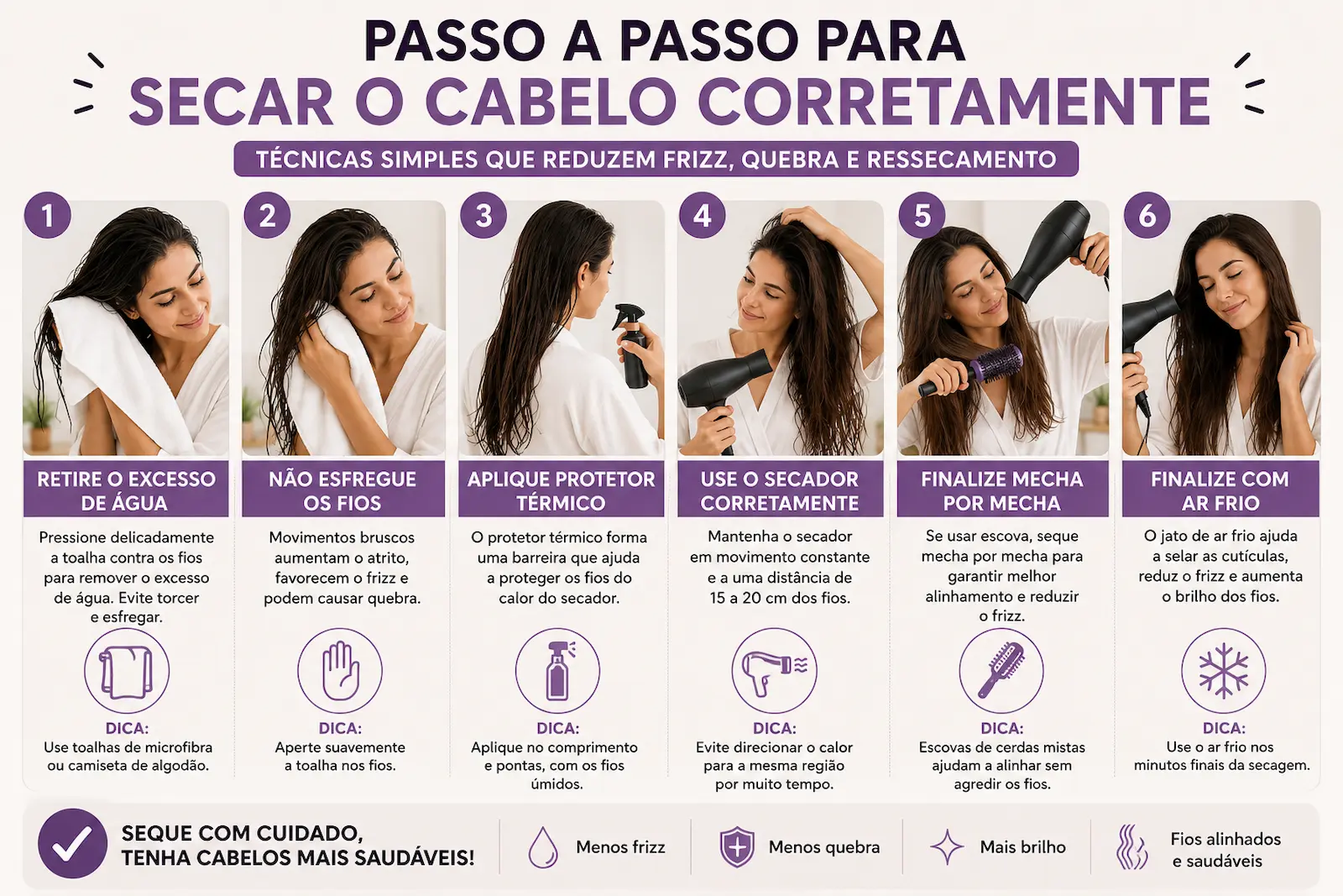 Passo a passo para secar o cabelo corretamente