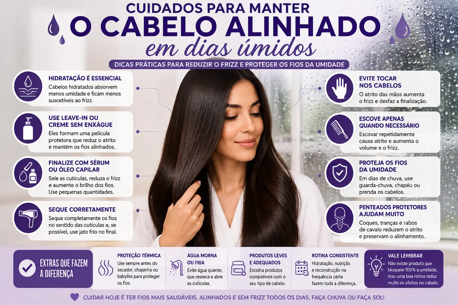 Cuidados para manter o cabelo alinhado em dias úmidos