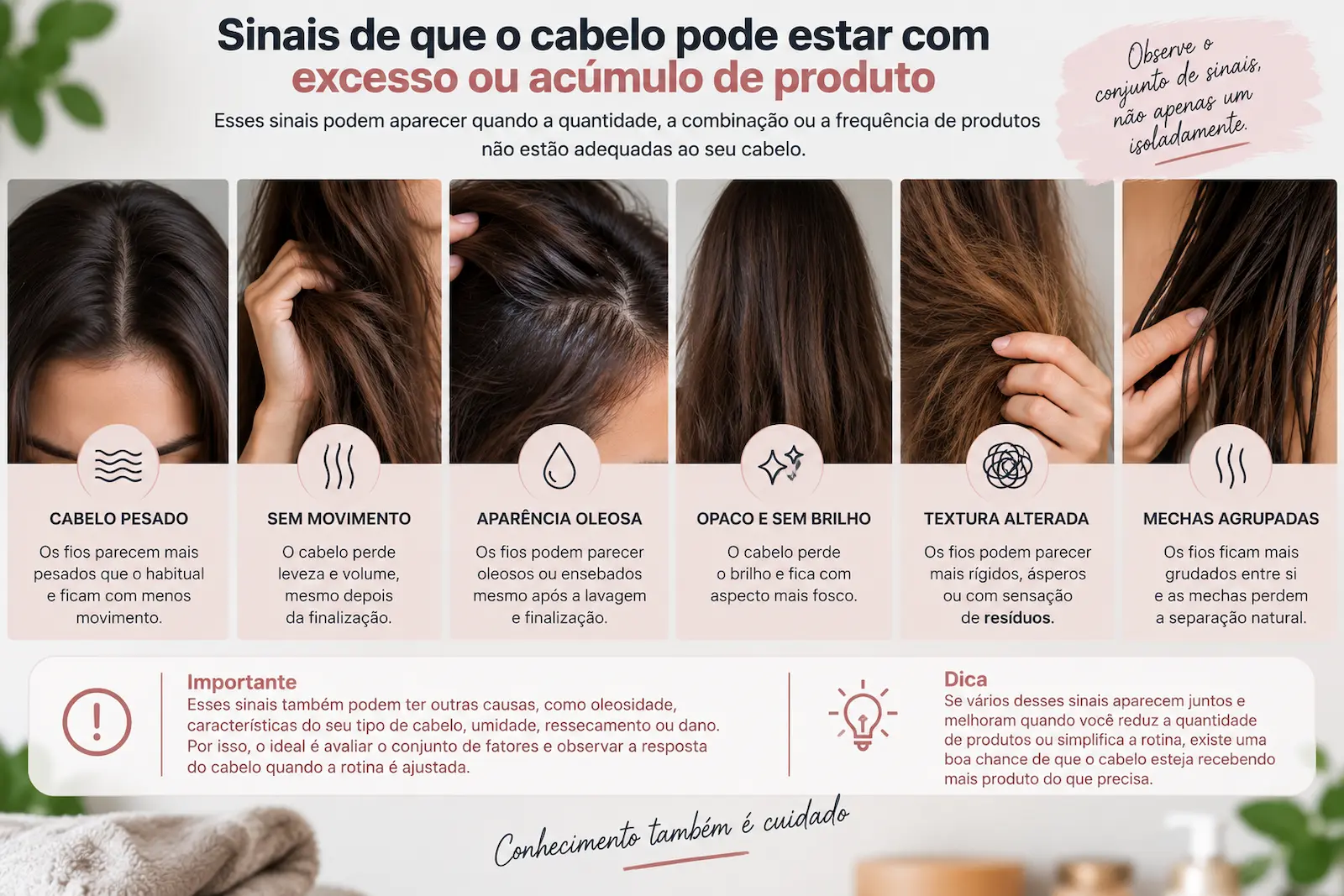 Sinais de que o cabelo pode estar com excesso ou acúmulo de produto